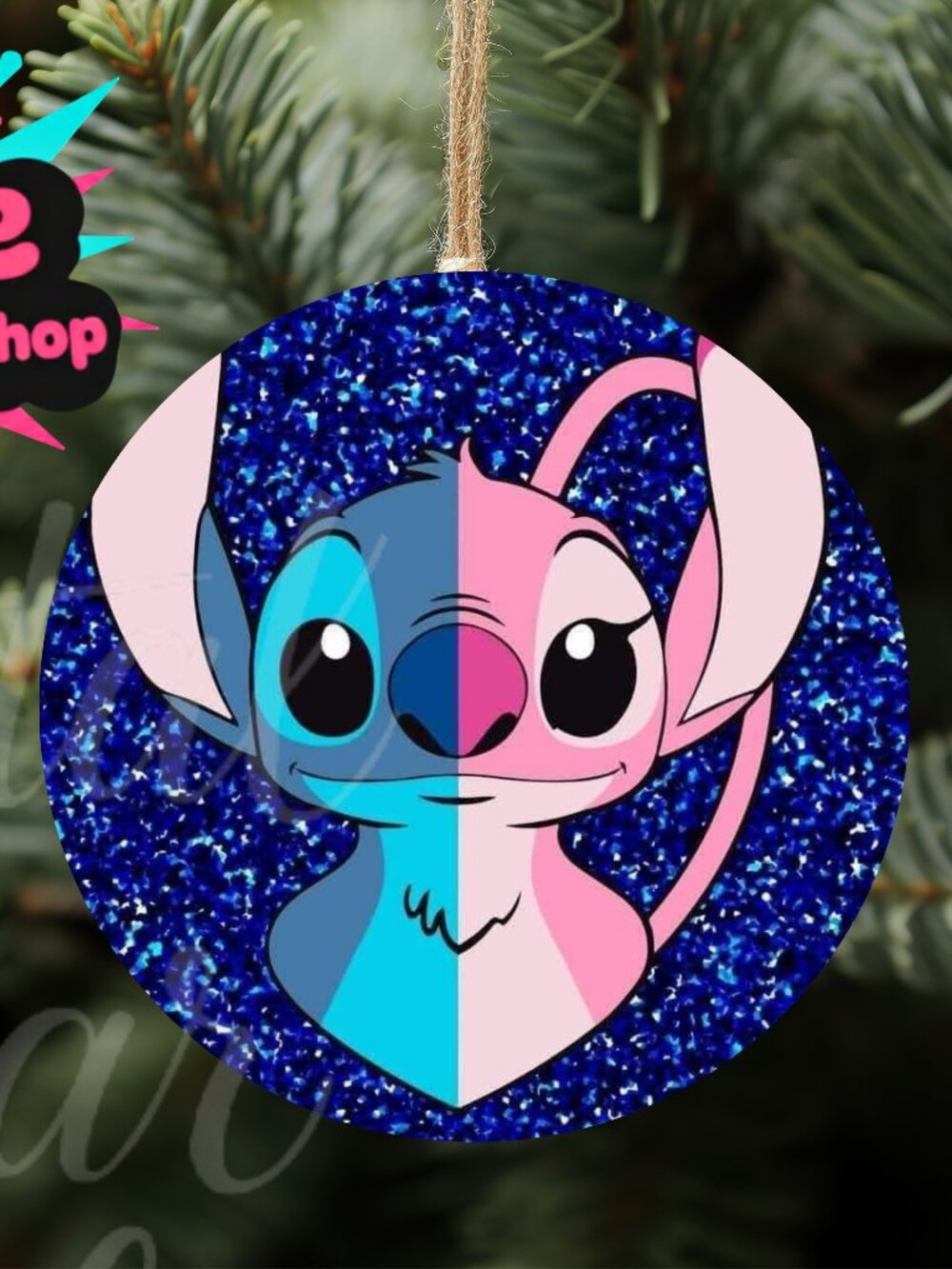 Stitch & Angel 3" Wood Ornament